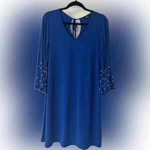 MSK Blue Women’s Dress with Pearl Embellishment, Size Large
